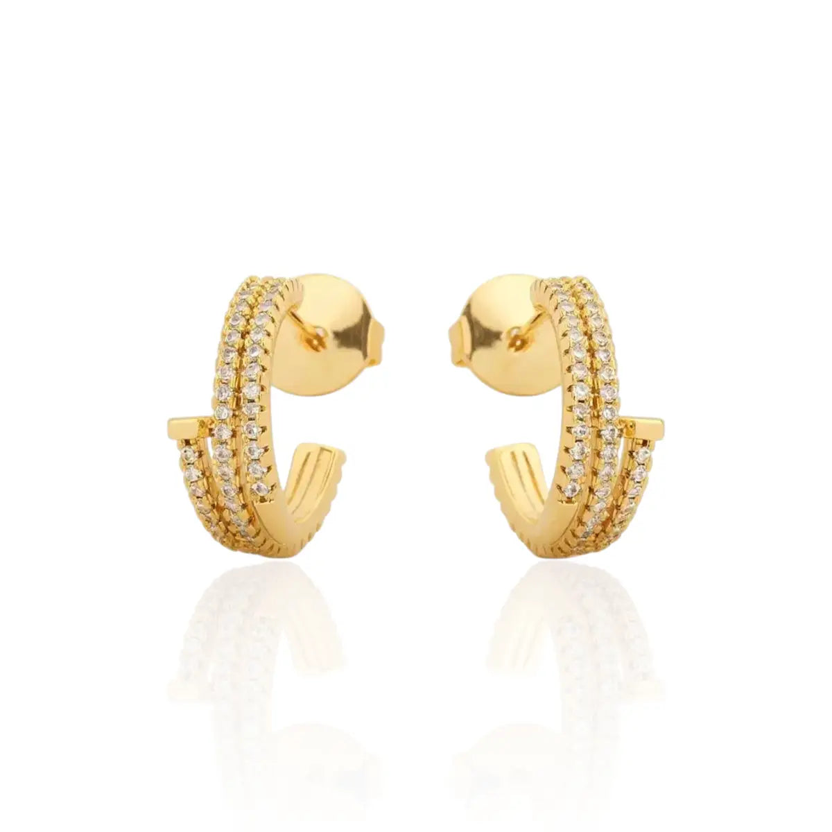 Brinco Prego Torcido Cravejado Zircônias Banhado a Ouro 18K