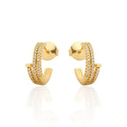 Brinco Prego Torcido Cravejado Zircônias Banhado a Ouro 18K