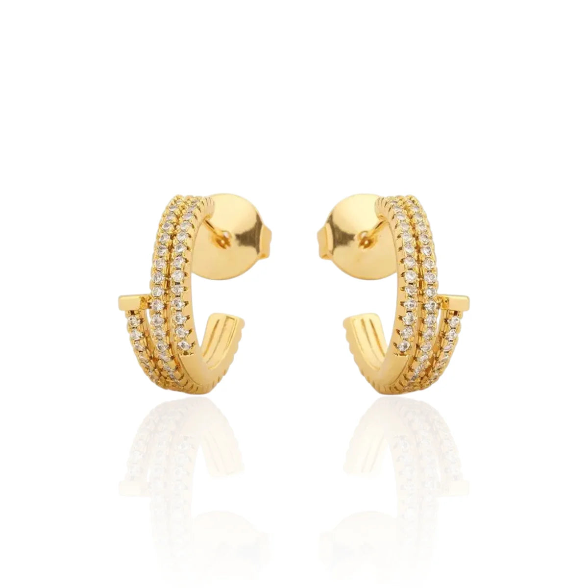 Brinco Prego Torcido Cravejado Zircônias Banhado a Ouro 18K