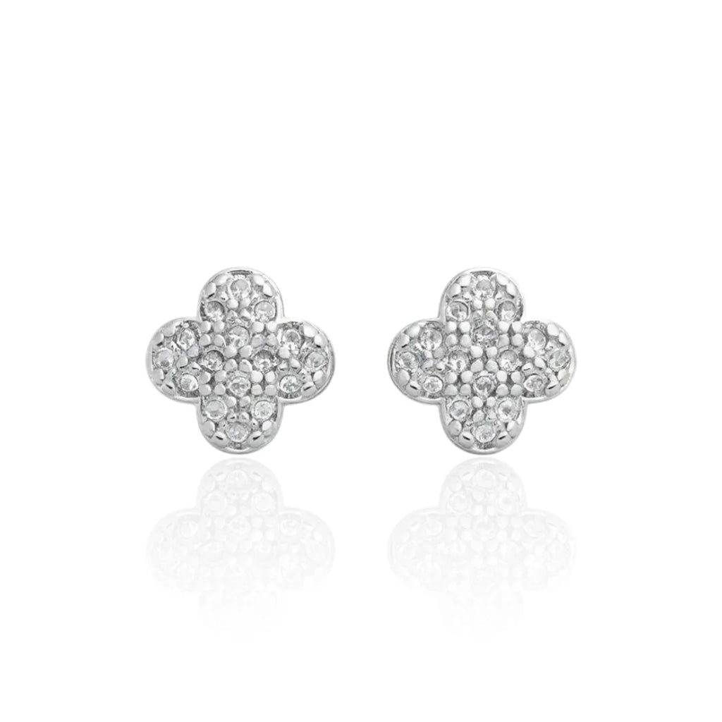 Brinco Trevo com Zircônias Cravejadas Pequeno em Prata 925