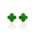 Brinco Trevo de Quatro Folhas Verde Liso Banhado a Ouro 18K