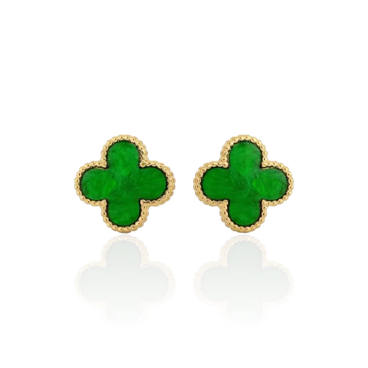 Brinco Trevo de Quatro Folhas Verde Liso Banhado a Ouro 18K