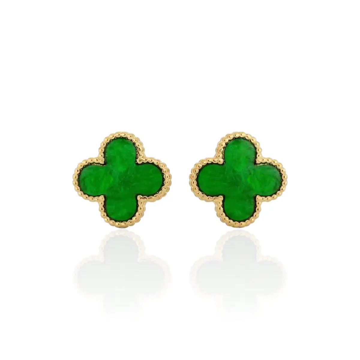 Brinco Trevo de Quatro Folhas Verde Liso Banhado a Ouro 18K