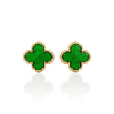 Brinco Trevo de Quatro Folhas Verde Liso Banhado a Ouro 18K