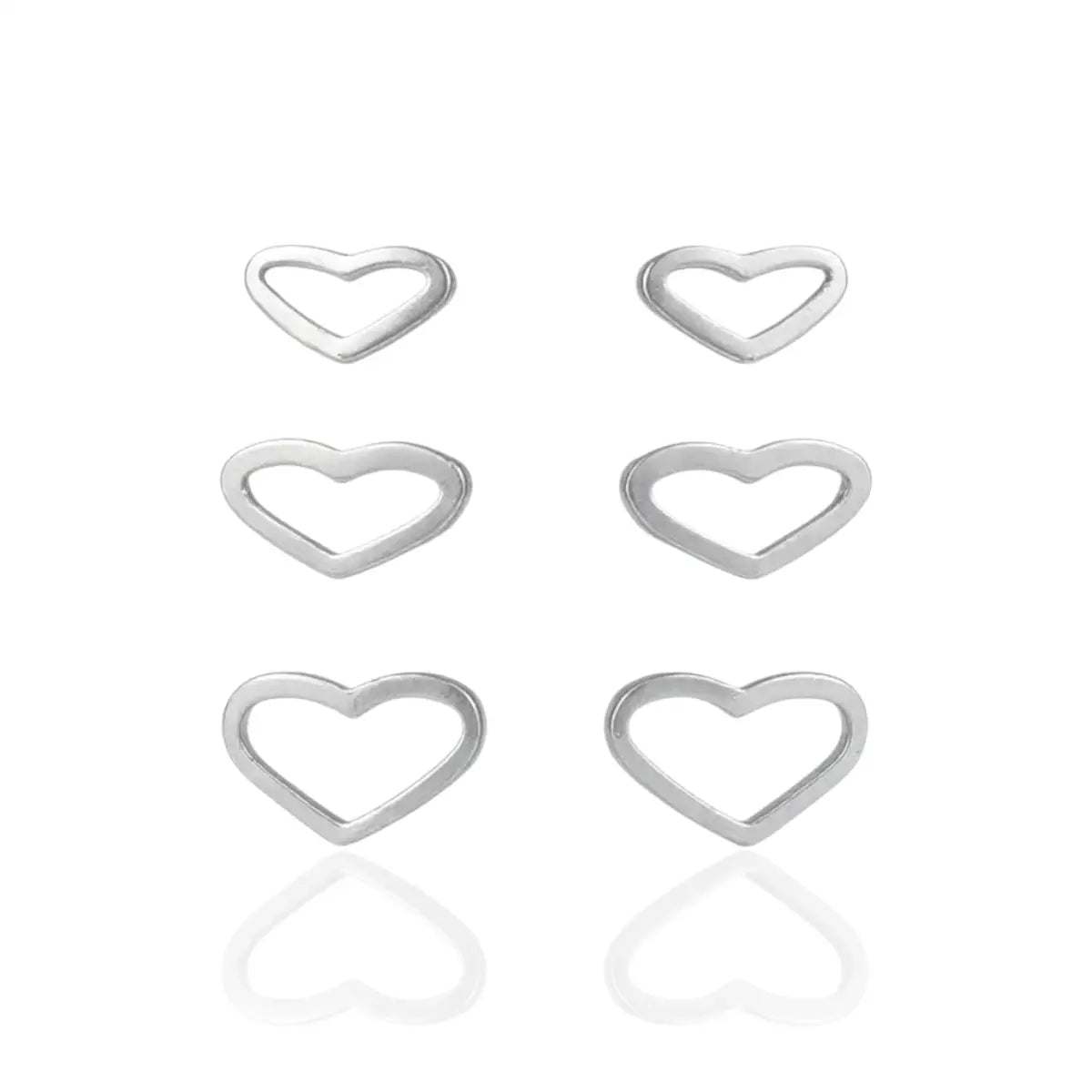 Brinco Trio Coração Liso Vazado Minimalista em Prata 925