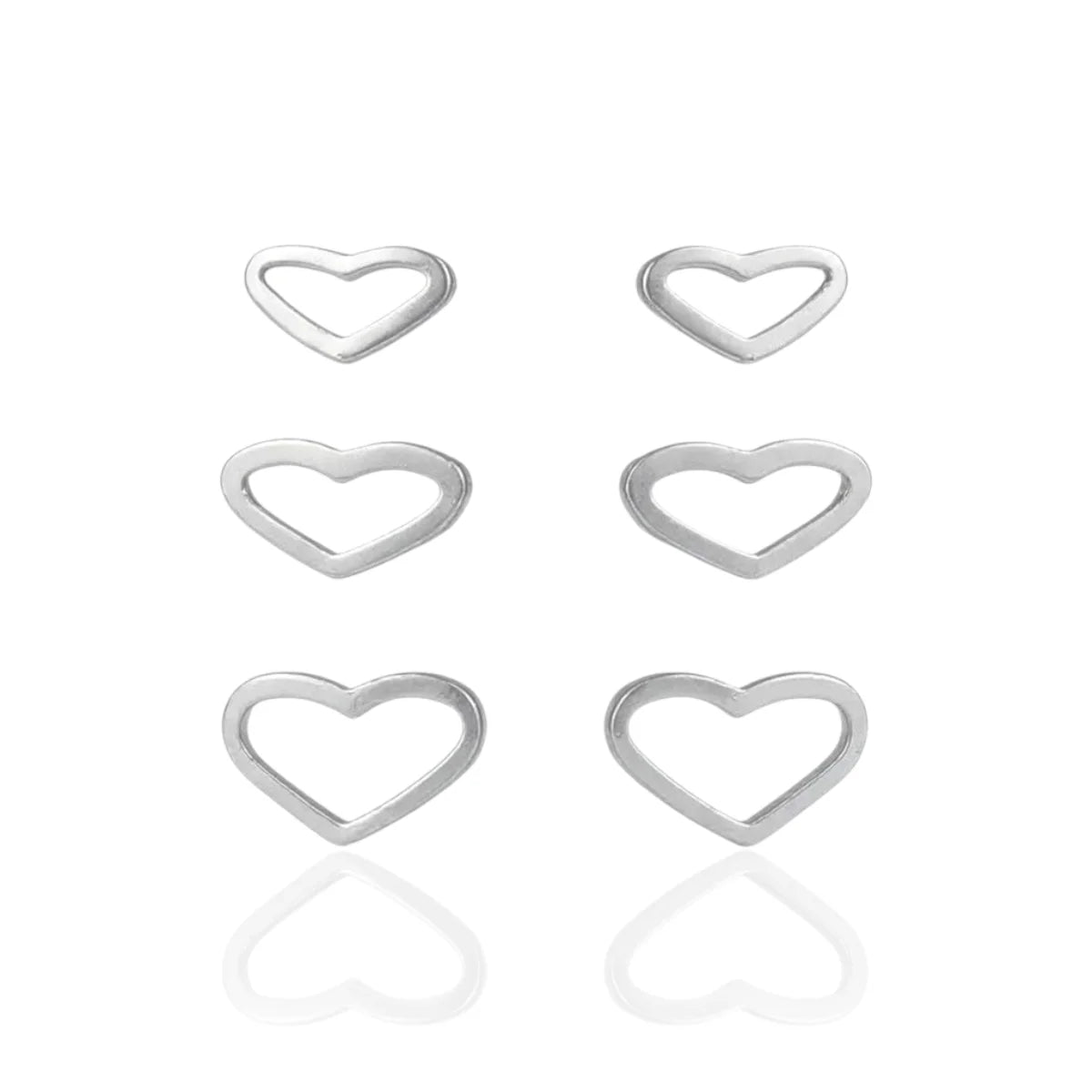 Brinco Trio Coração Liso Vazado Minimalista em Prata 925