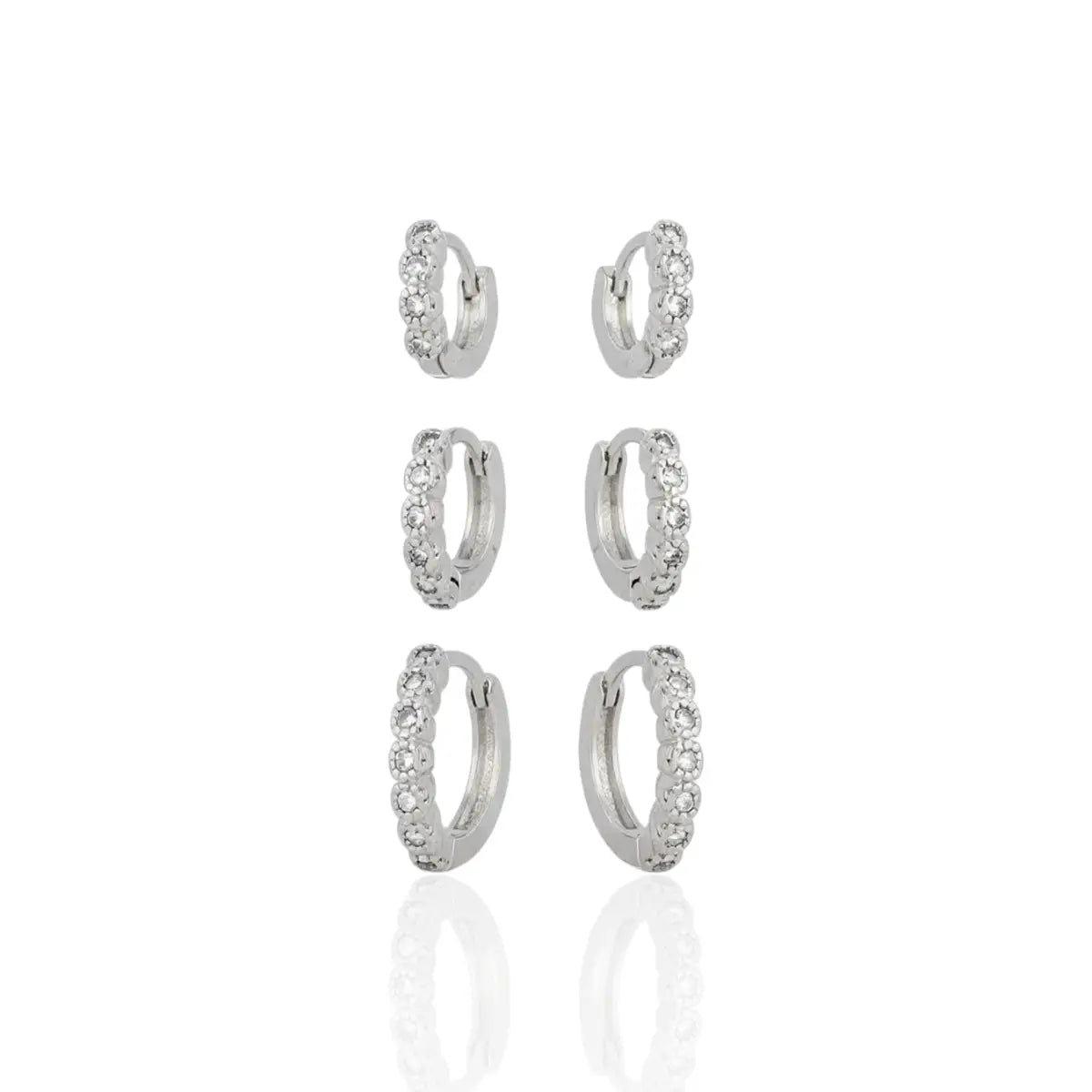 Brinco Trio de Argolinhas Pedras de Zircônias em Prata 925