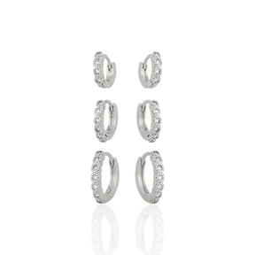 Brinco Trio de Argolinhas Pedras de Zircônias em Prata 925