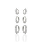 Brinco Trio de Argolinhas Pedras de Zircônias em Prata 925