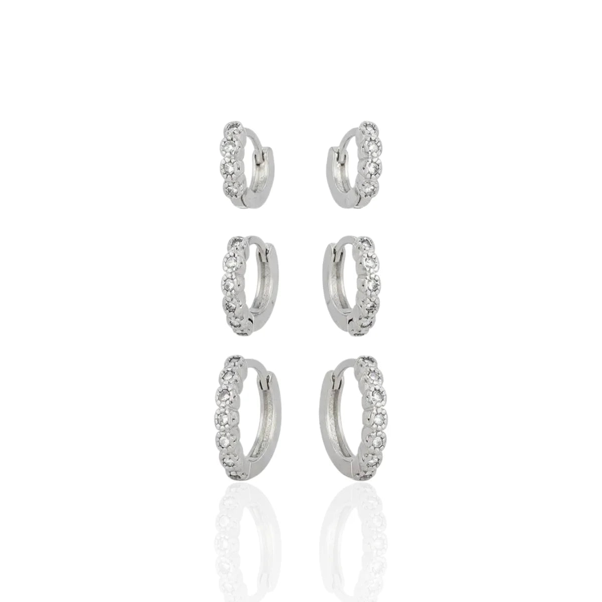 Brinco Trio de Argolinhas Pedras de Zircônias em Prata 925