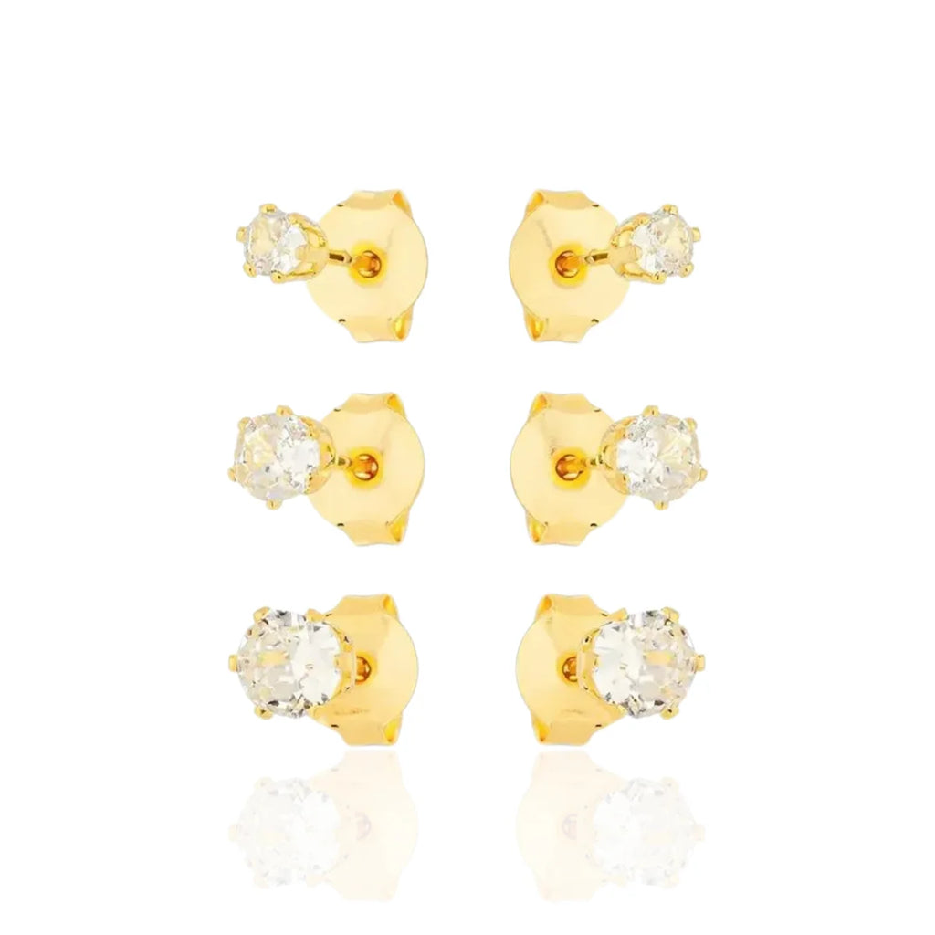 Brinco Trio Ponto de Luz Clássico Banhado a Ouro 18K