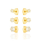 Brinco Trio Ponto de Luz Clássico Banhado a Ouro 18K