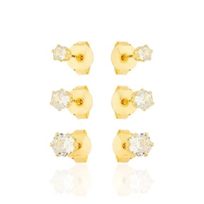 Brinco Trio Ponto de Luz Clássico Banhado a Ouro 18K