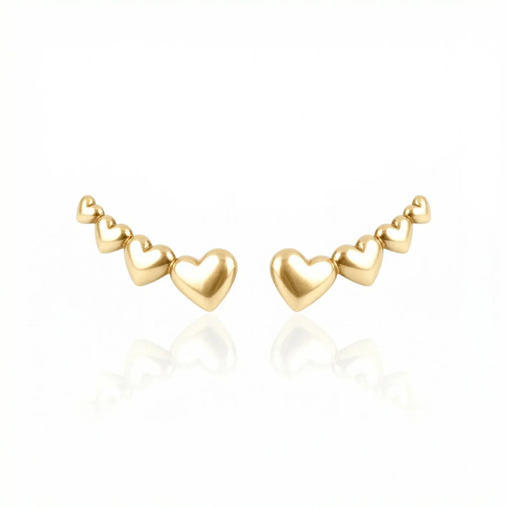 Brincos Ear Cuff Quatro Corações Banhado a Ouro 18K