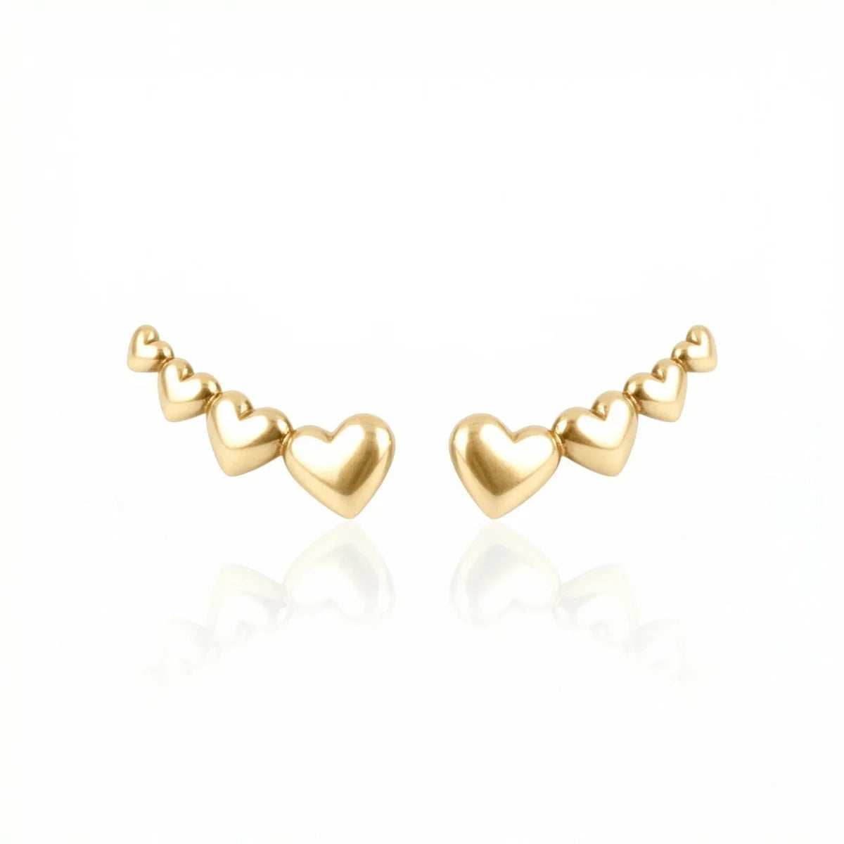 Brincos Ear Cuff Quatro Corações Banhado a Ouro 18K