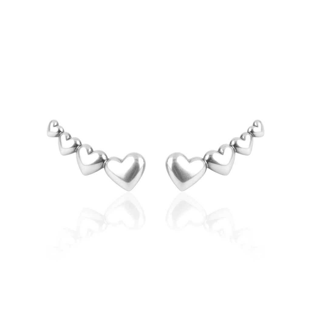 Brincos Ear Cuff Quatro Corações em Prata 925
