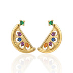 Brincos Melancia com Zircônias Coloridas Banhado a Ouro 18K