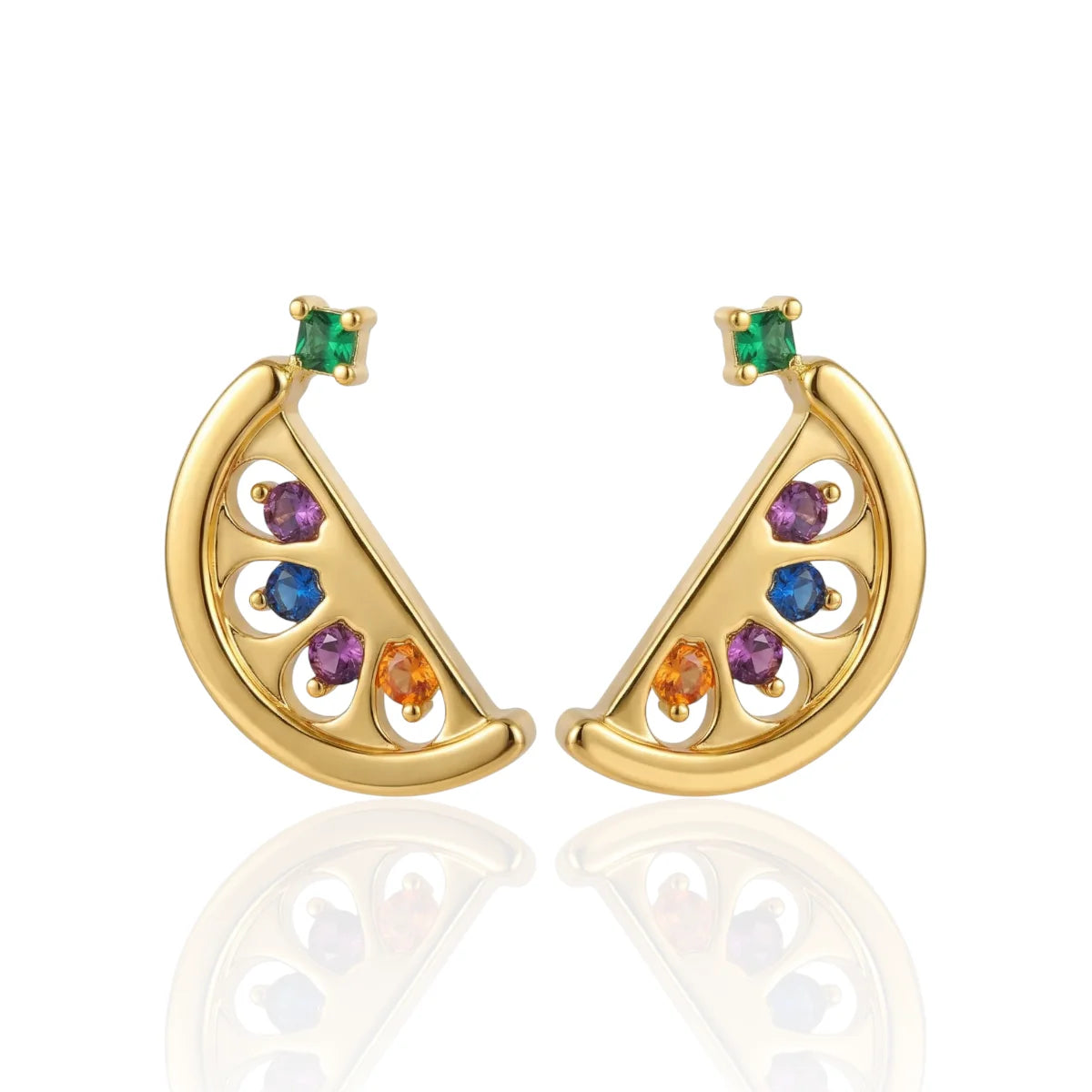 Brincos Melancia com Zircônias Coloridas Banhado a Ouro 18K