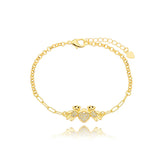 Pulseira Ursinhos com Coração Cravejado Banhada em Ouro 18K