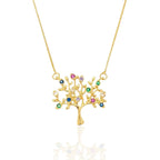 Colar Árvore da Vida Colorido Banhado a Ouro 18K