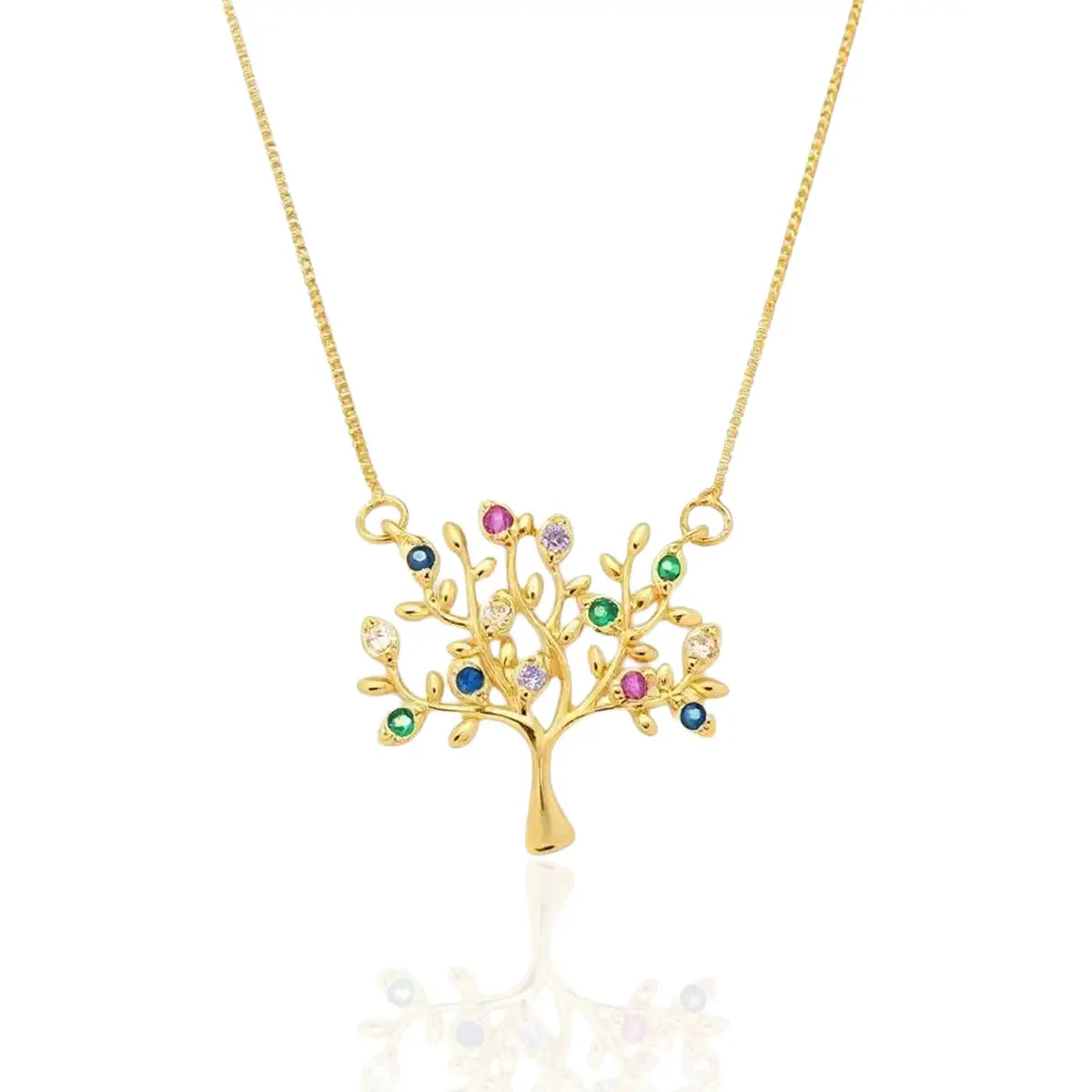 Colar Árvore da Vida Colorido Banhado a Ouro 18K