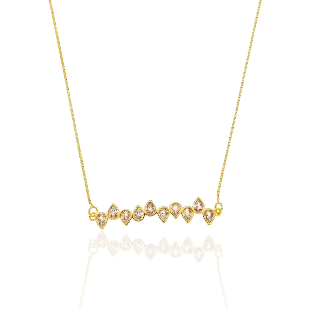 Colar Cercadinho Gotas Zircônias Cristal Banhado a Ouro 18K