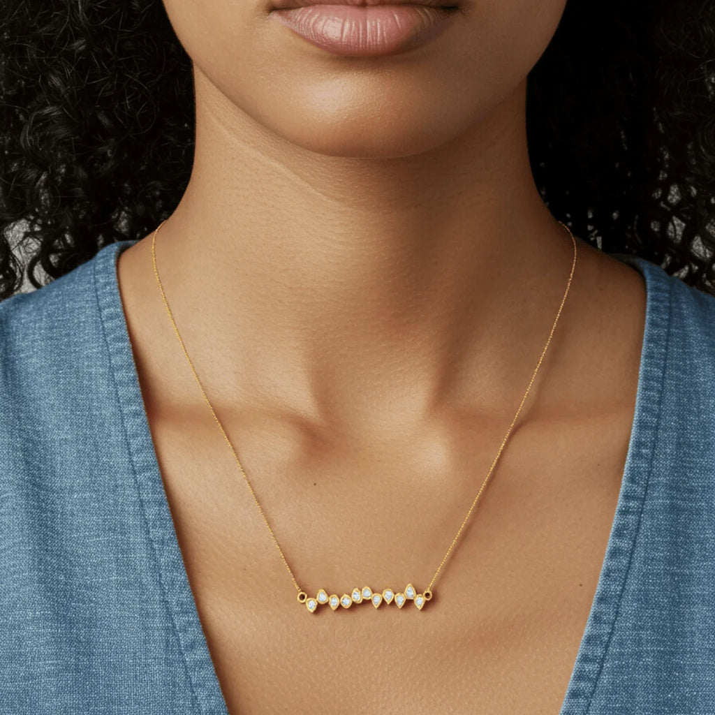 Colar Cercadinho Gotas Zircônias Cristal Banhado a Ouro 18K