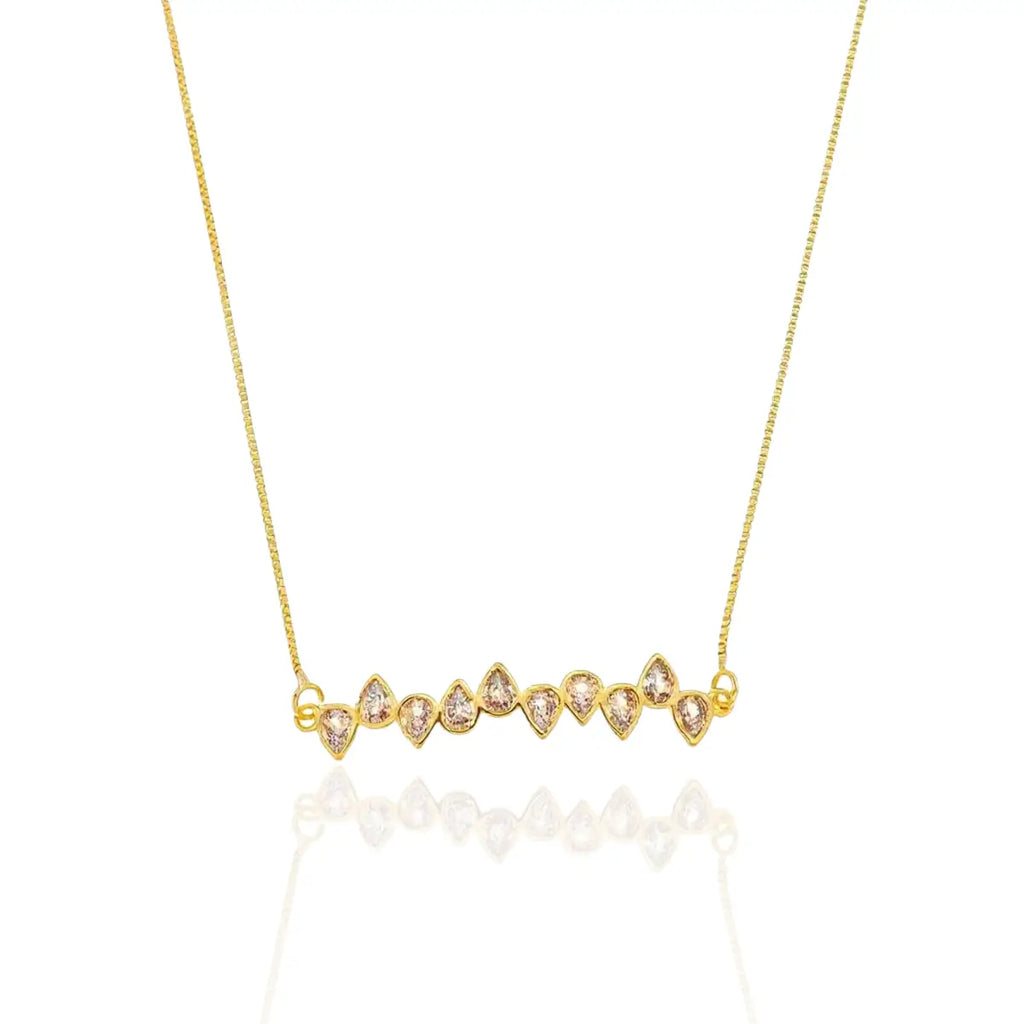 Colar Cercadinho Gotas Zircônias Cristal Banhado a Ouro 18K