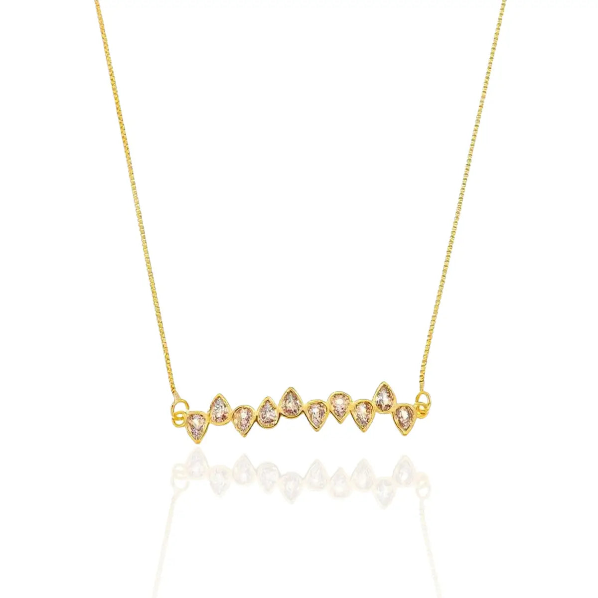 Colar Cercadinho Gotas Zircônias Cristal Banhado a Ouro 18K