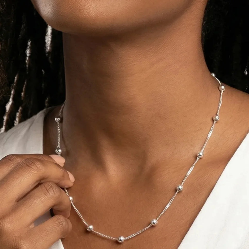 Colar Corrente Bolinhas Elos Torcidos em Prata 925