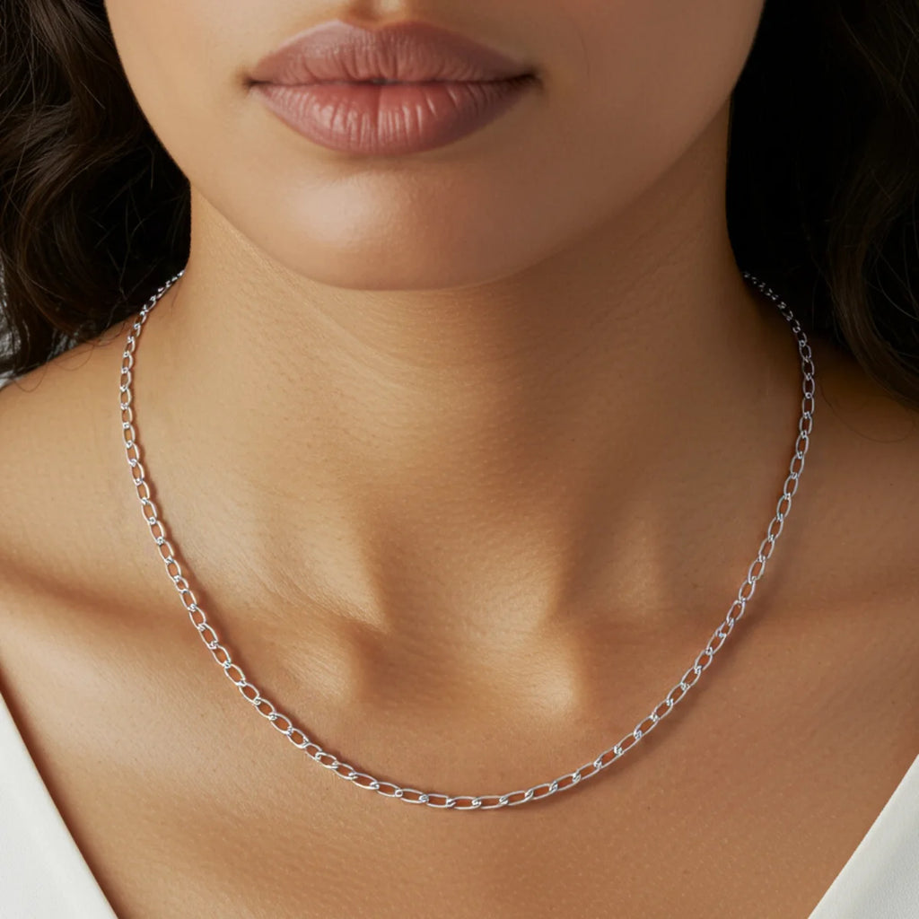 Colar Detalhado Elos Argolas Minimalista Delicado em Prata 925