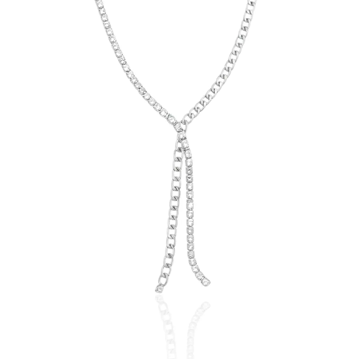 Colar Gravatinha Corrente Elos Riviera Zircônias em Prata 925