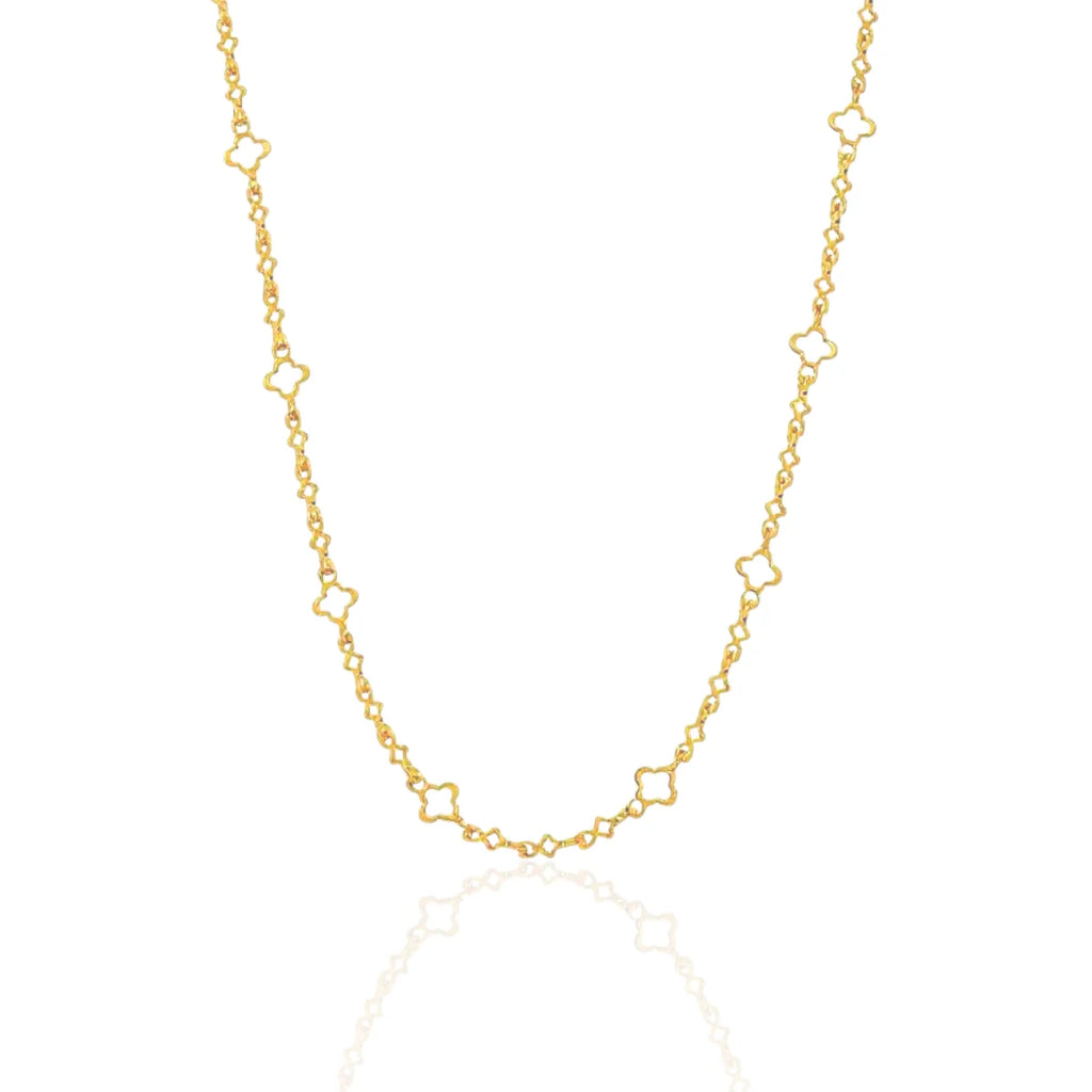 Colar Mini Trevos Quatro Folhas Pérola Banhado a Ouro 18K