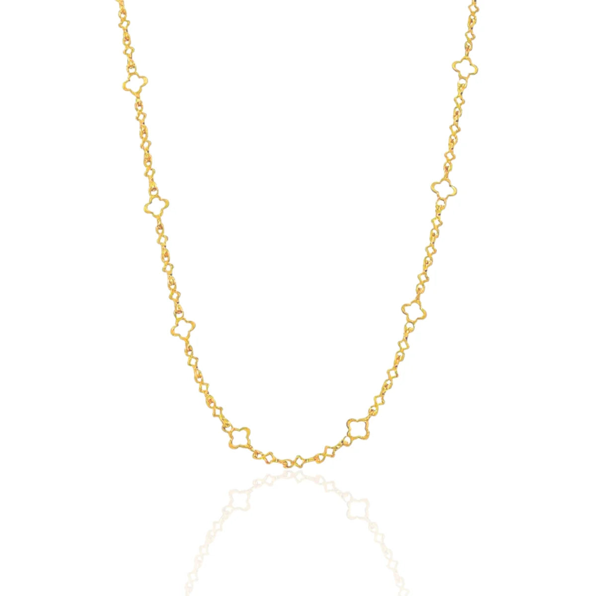 Colar Mini Trevos Quatro Folhas Pérola Banhado a Ouro 18K