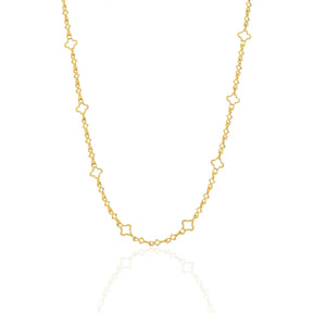 Colar Mini Trevos Quatro Folhas Pérola Banhado a Ouro 18K