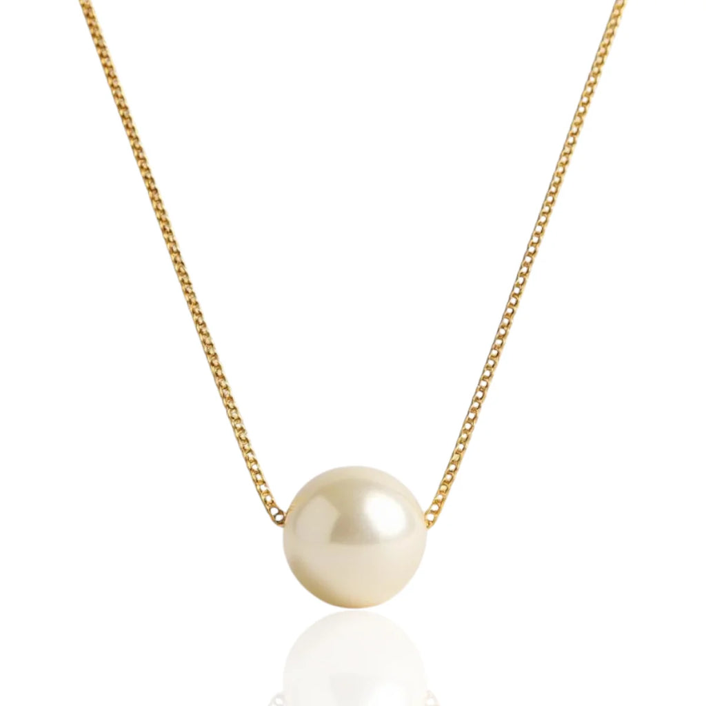 Colar Pérola Solitária Estilo Clássico Banhado a Ouro 18K