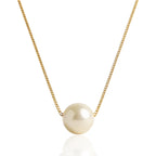 Colar Pérola Solitária Estilo Clássico Banhado a Ouro 18K