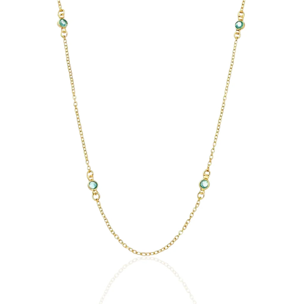 Colar Pontos Zircônias Azuis Pequenas Banhado a Ouro 18K