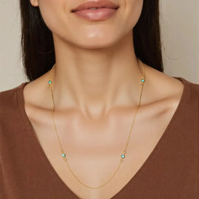 Colar Pontos Zircônias Azuis Pequenas Banhado a Ouro 18K