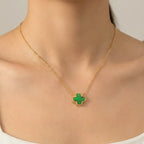 Colar Trevo de Quatro Folhas Verde Banhado a Ouro 18K