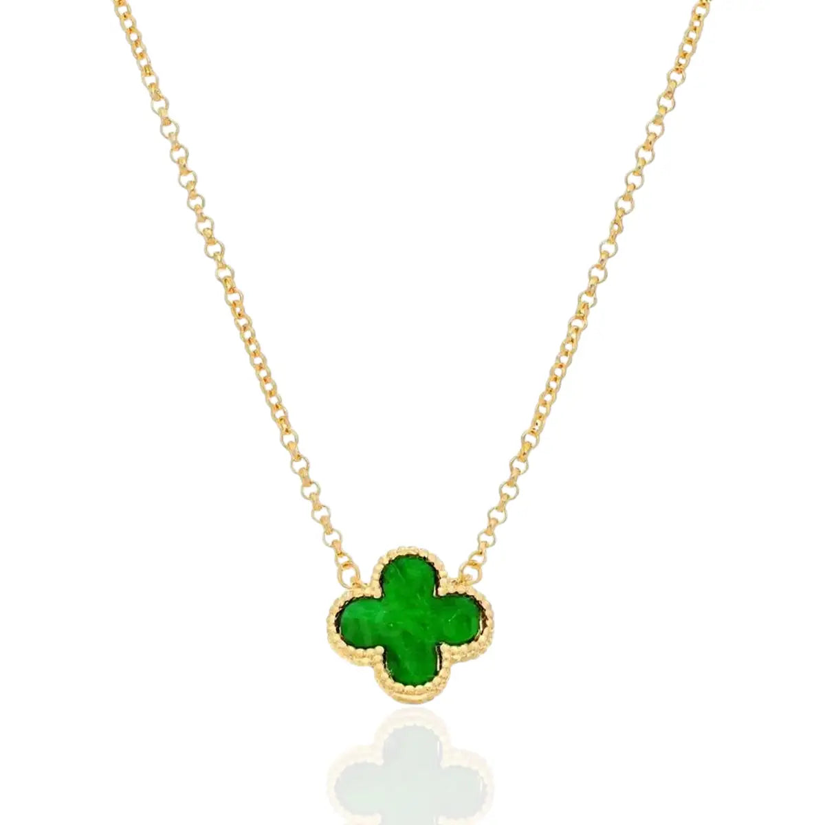 Colar Trevo de Quatro Folhas Verde Banhado a Ouro 18K