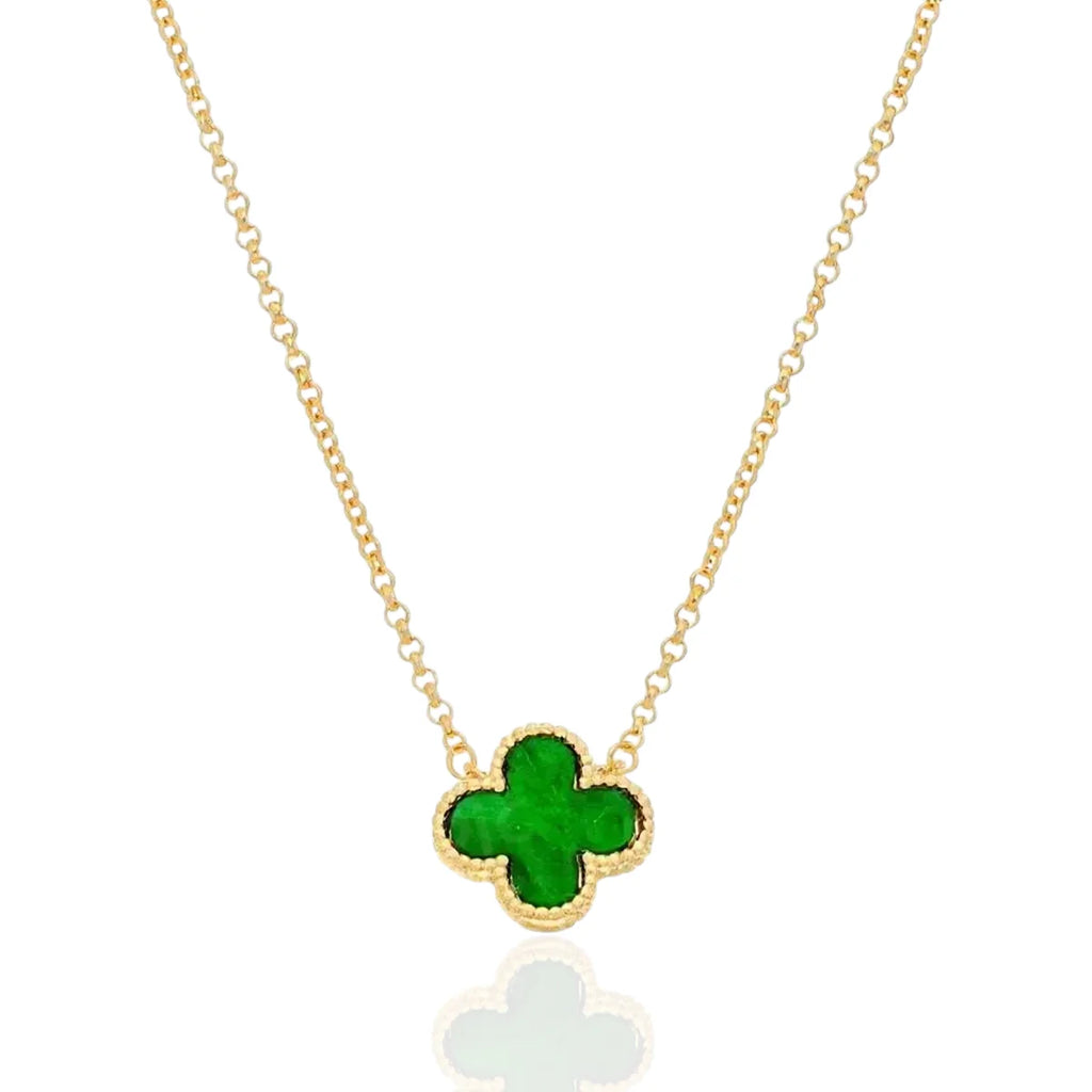 Colar Trevo de Quatro Folhas Verde Banhado a Ouro 18K
