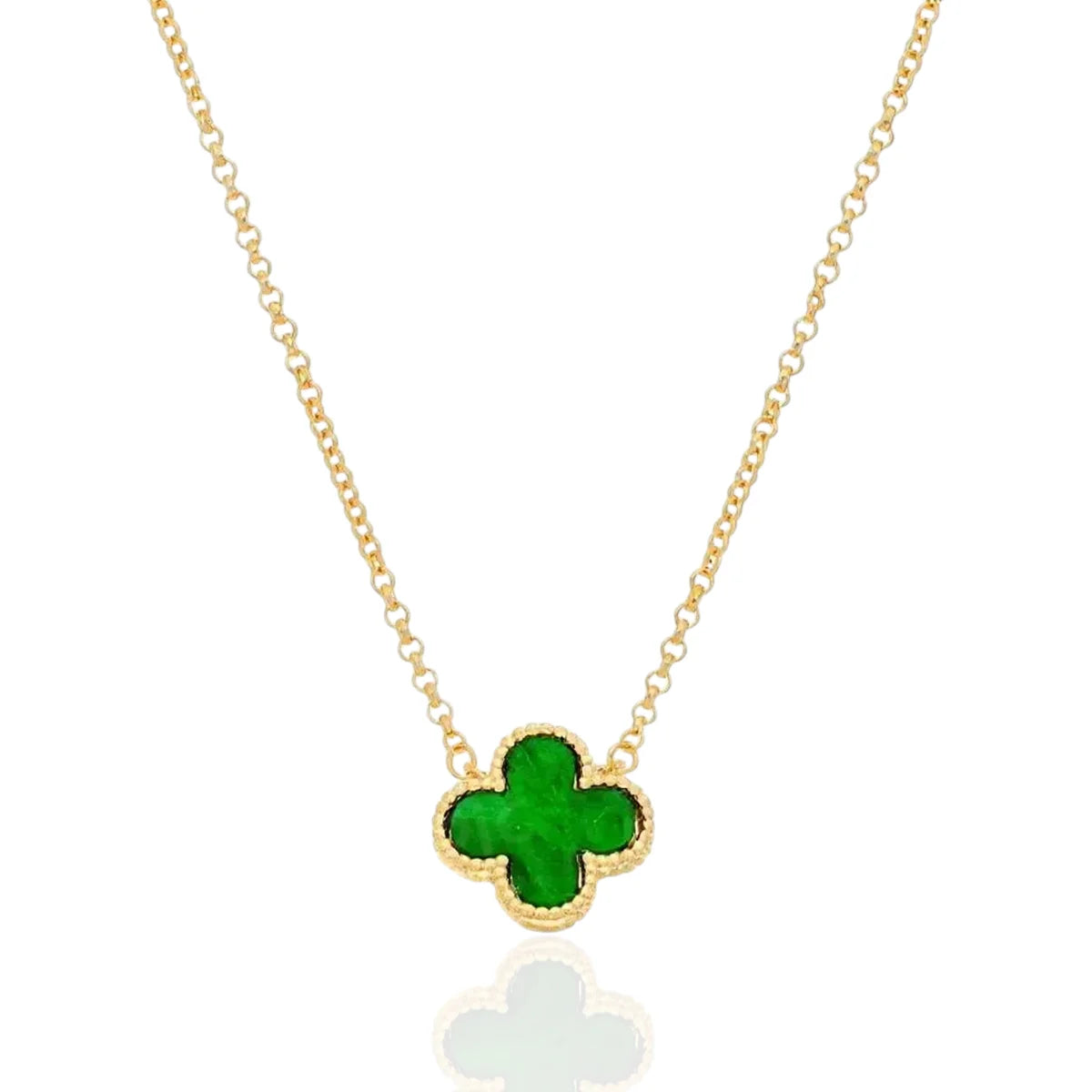 Colar Trevo de Quatro Folhas Verde Banhado a Ouro 18K