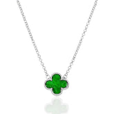 Colar Trevo de Quatro Folhas Verde em Prata 925
