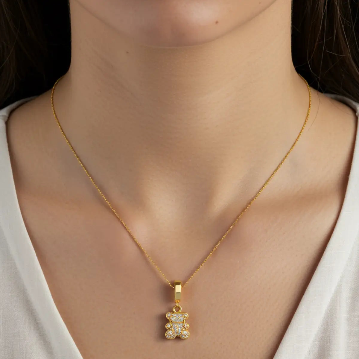 Colar Ursinho Cravejado Micro Zircônias Banhado a Ouro 18K