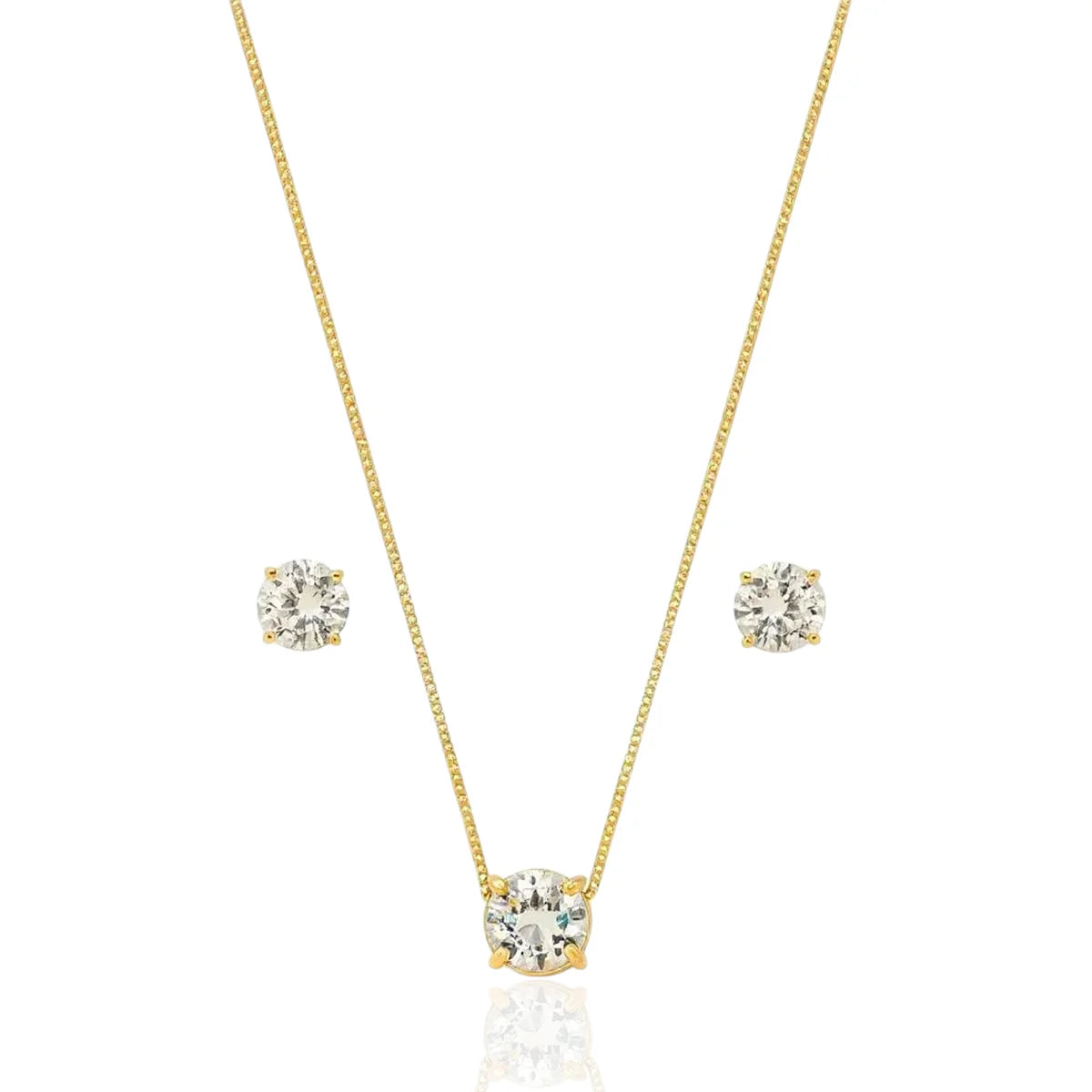 Conjunto Ponto de Luz Zircônia Cravejada Banhado a Ouro 18K