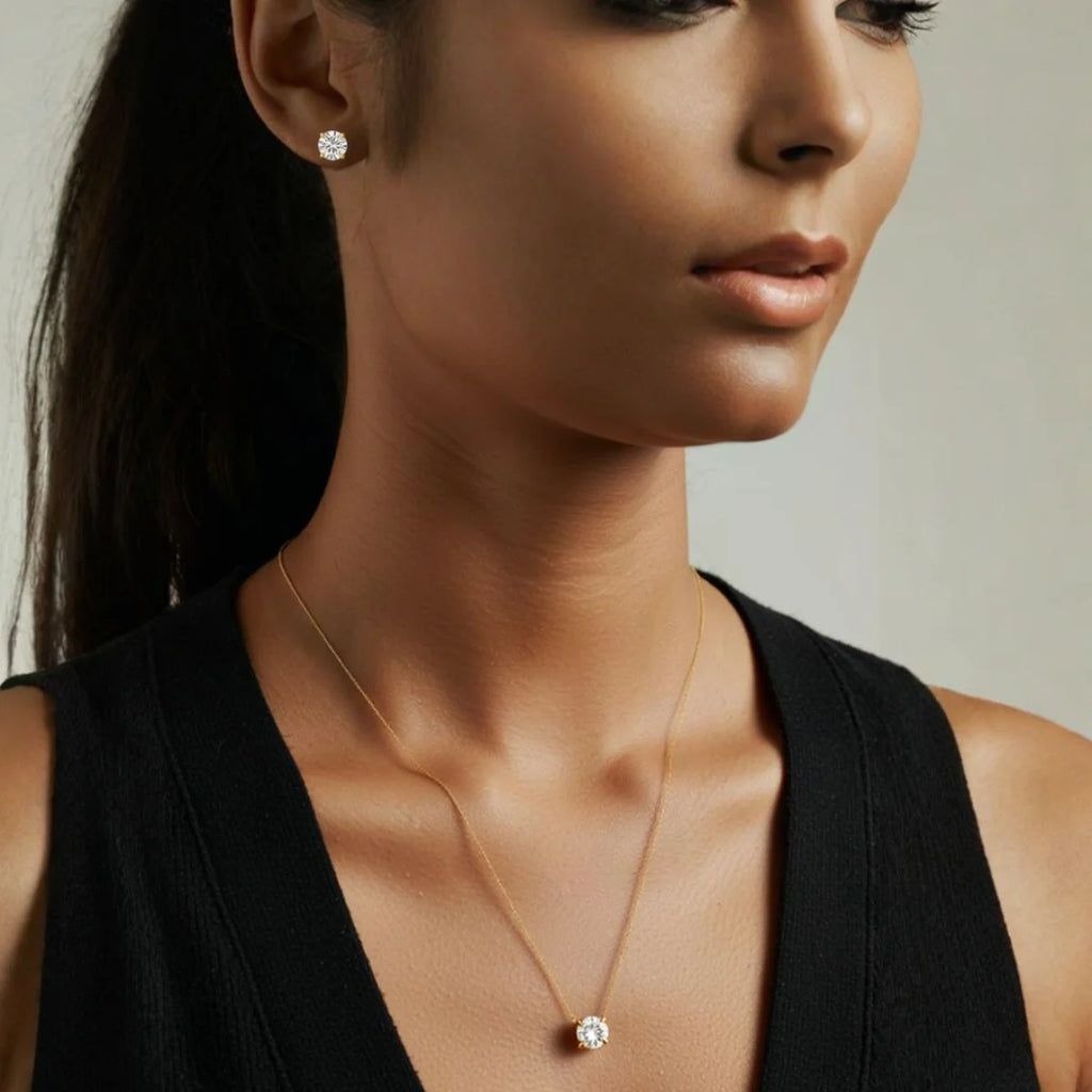 Conjunto Ponto de Luz Zircônia Cravejada Banhado a Ouro 18K