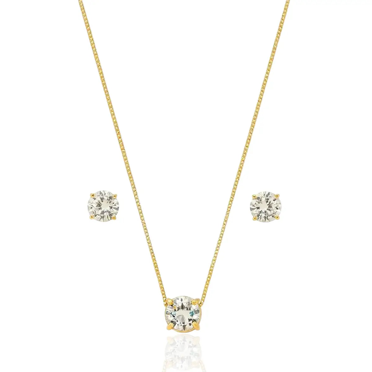 Conjunto Ponto de Luz Zircônia Cravejada Banhado a Ouro 18K