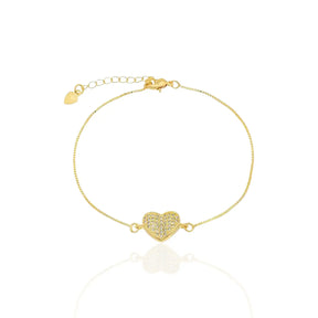 Pulseira Coração com Zircônias Cravejado Banhada a Ouro 18K