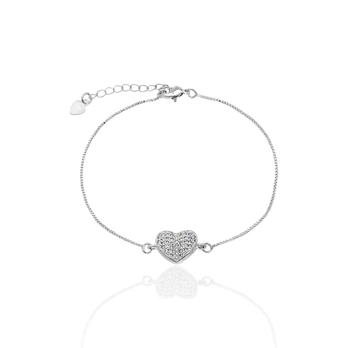 Pulseira Coração com Zircônias Cravejado em Prata 925
